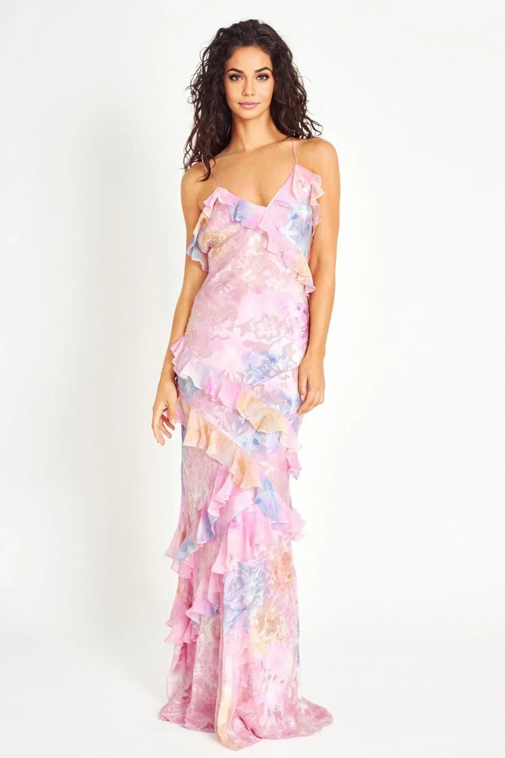 Vestito lungo donna floreale con volant