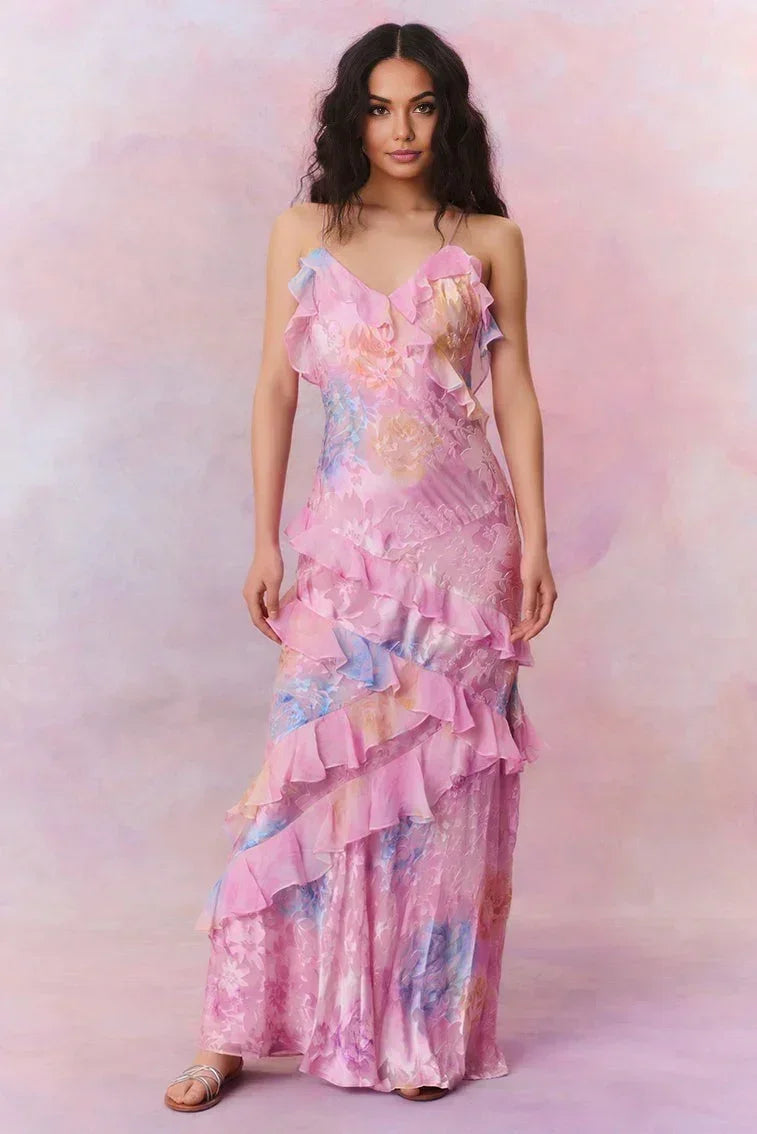 Vestito lungo donna floreale con volant
