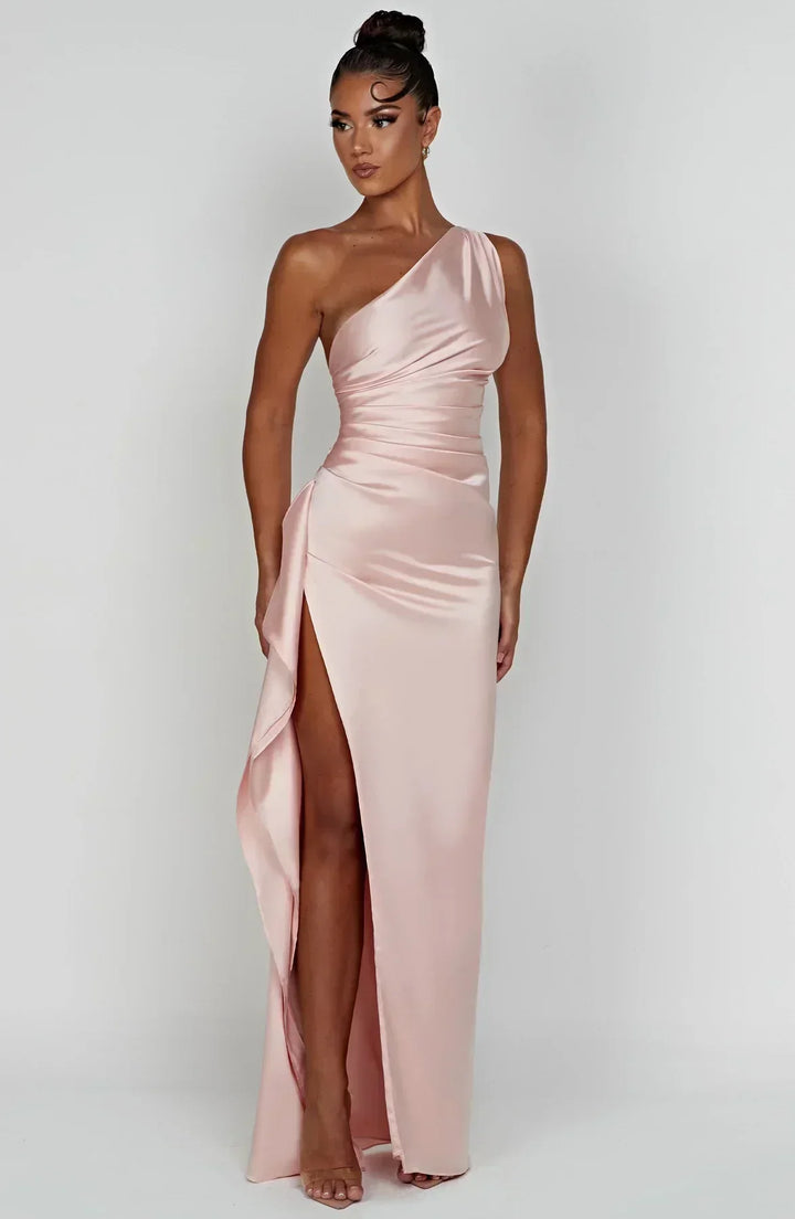 Vestito lungo donna asimmetrico con spacco elegante