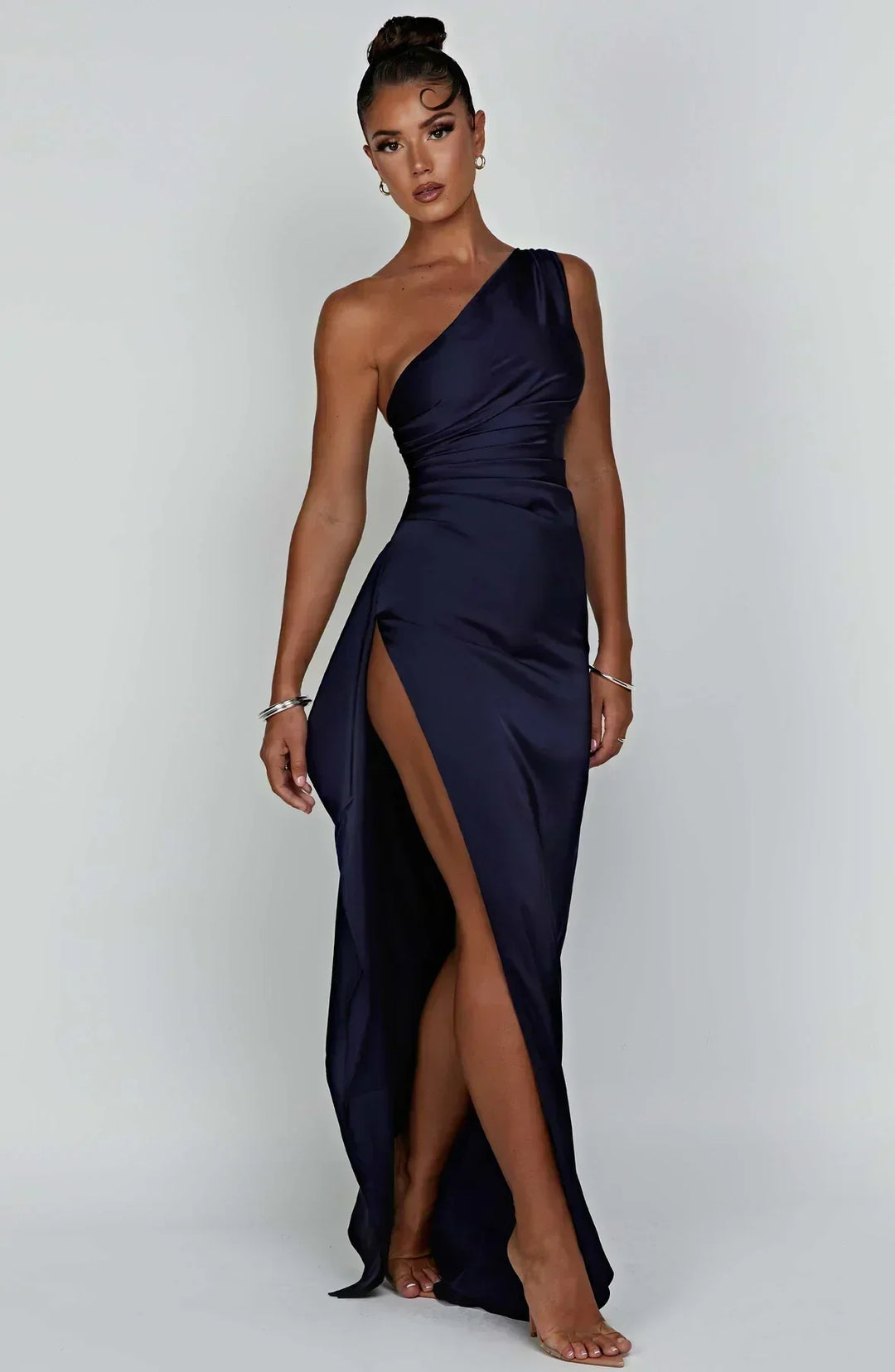 Vestito lungo donna asimmetrico con spacco elegante