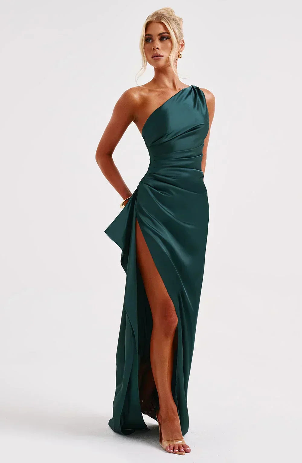 Vestito lungo donna asimmetrico con spacco elegante