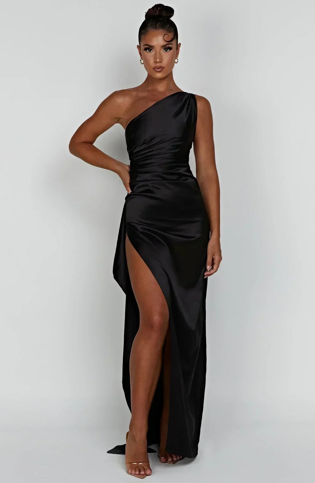 Vestito lungo donna asimmetrico con spacco elegante