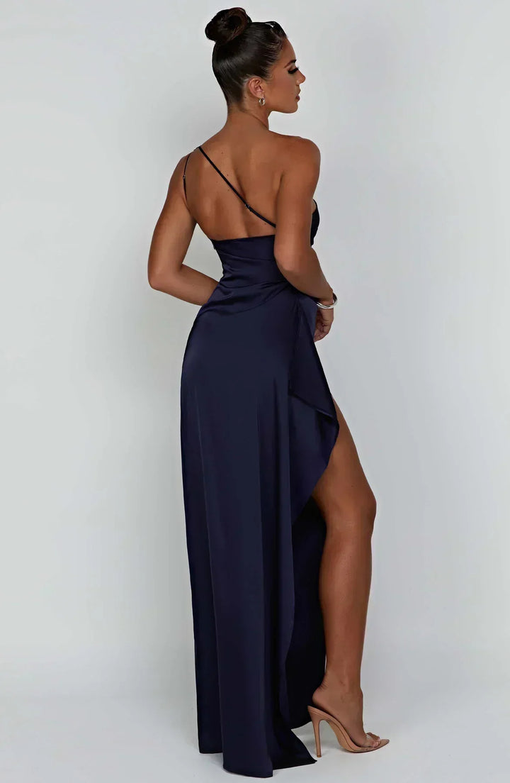 Vestito lungo donna asimmetrico con spacco elegante