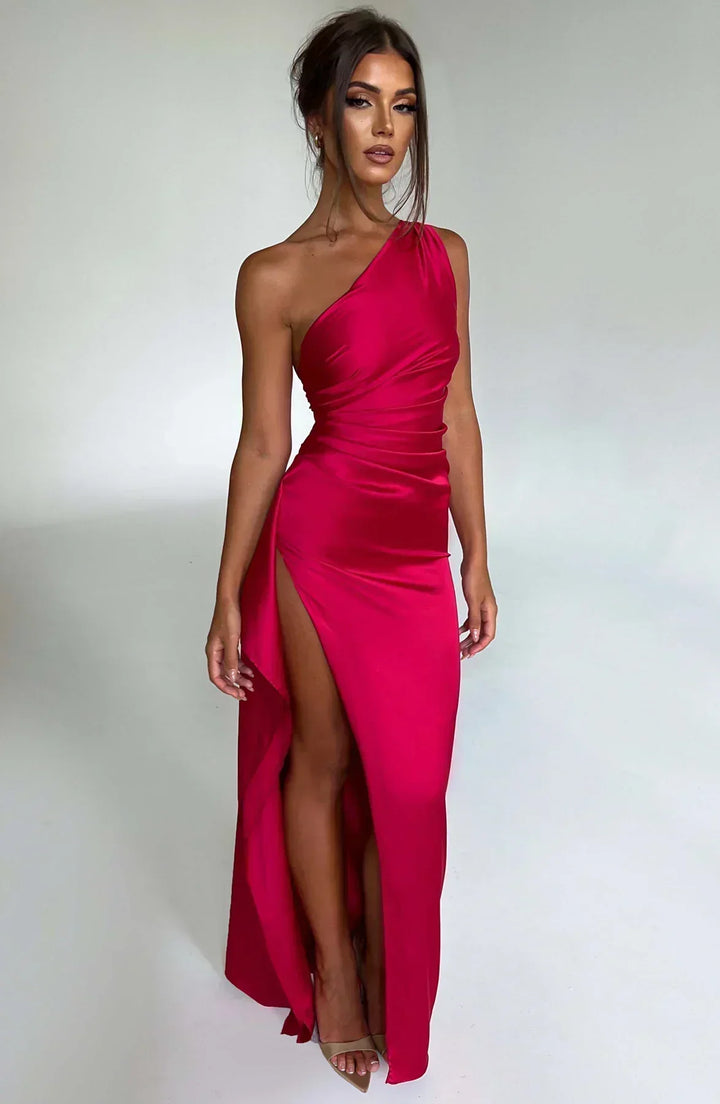 Vestito lungo donna asimmetrico con spacco elegante