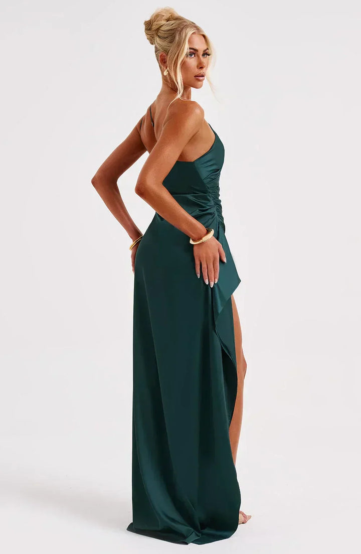 Vestito lungo donna asimmetrico con spacco elegante