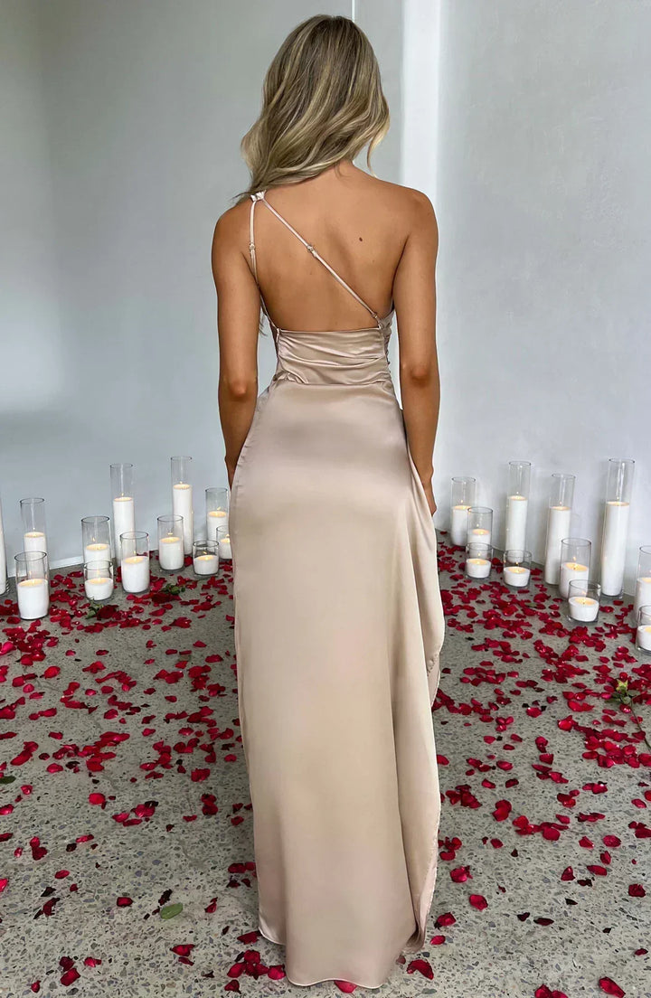 Vestito lungo donna asimmetrico con spacco elegante