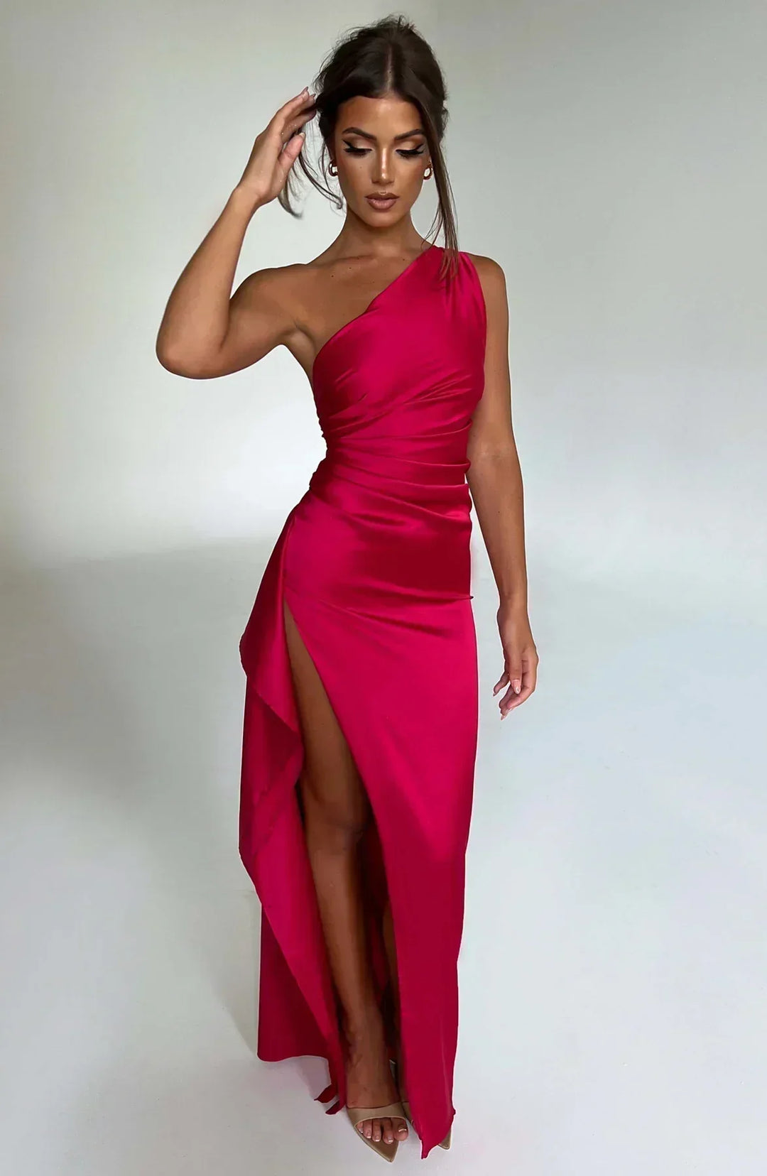 Vestito lungo donna asimmetrico con spacco elegante