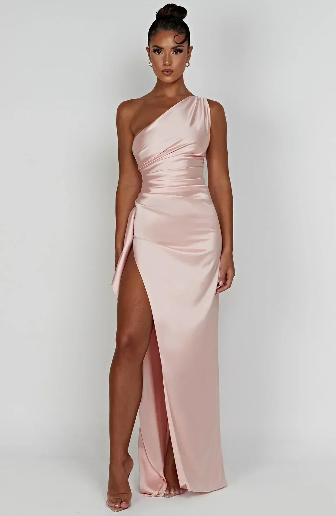 Vestito lungo donna asimmetrico con spacco elegante