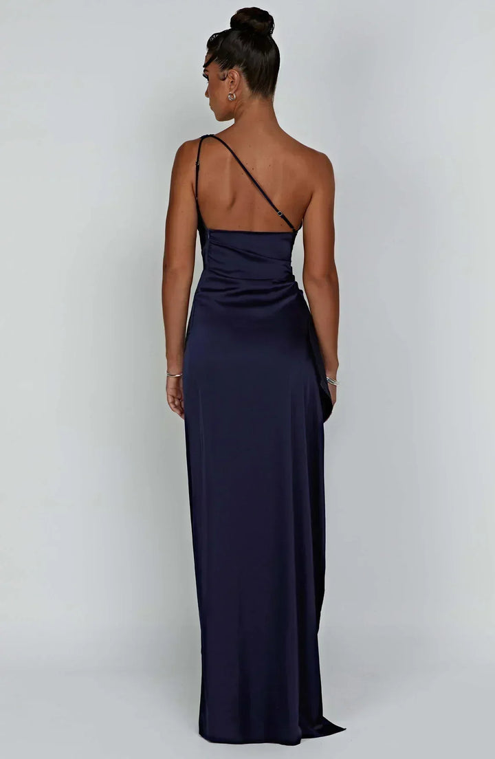 Vestito lungo donna asimmetrico con spacco elegante