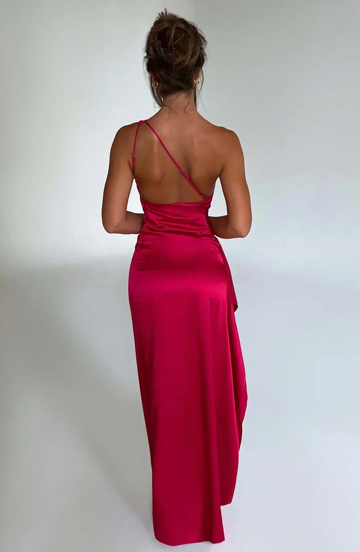 Vestito lungo donna asimmetrico con spacco elegante