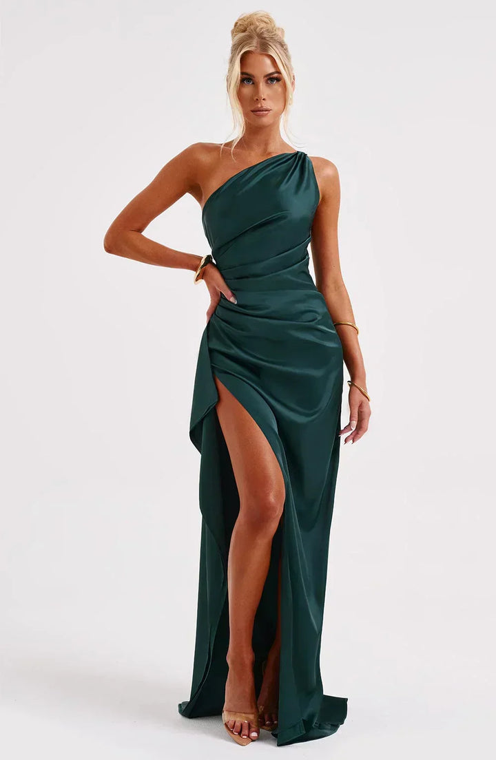 Vestito lungo donna asimmetrico con spacco elegante