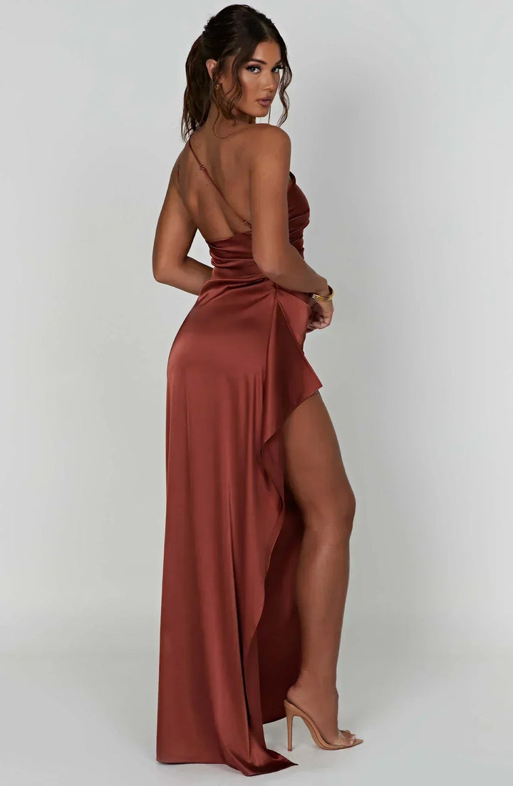 Vestito lungo donna asimmetrico con spacco elegante