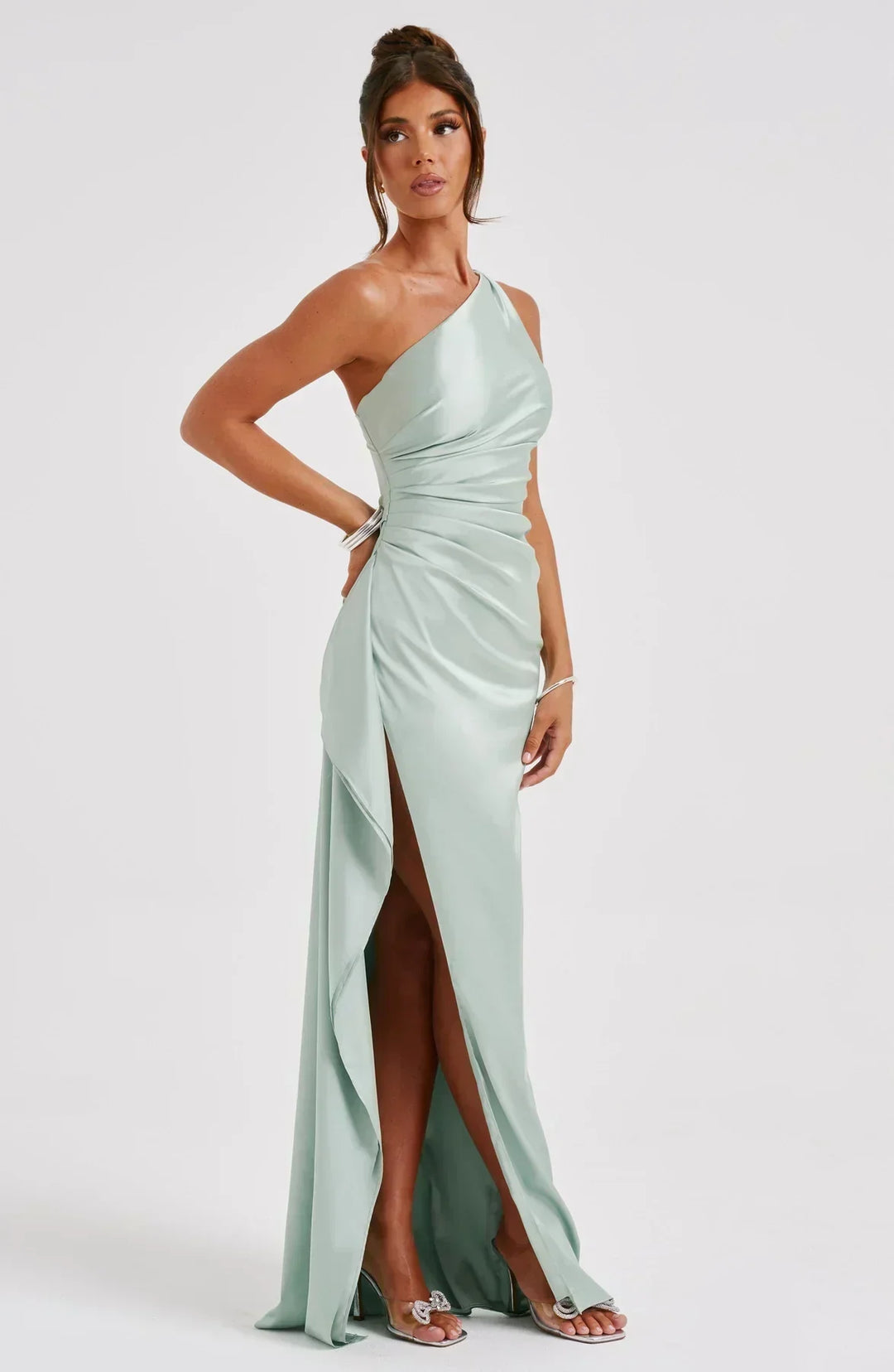 Vestito lungo donna asimmetrico con spacco elegante
