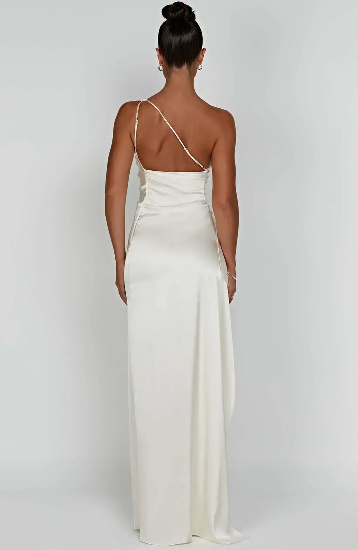 Vestito lungo donna asimmetrico con spacco elegante