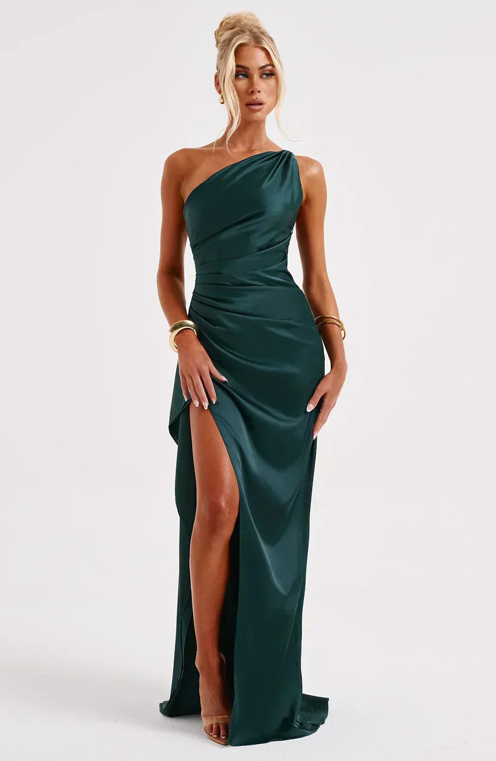 Vestito lungo donna asimmetrico con spacco elegante