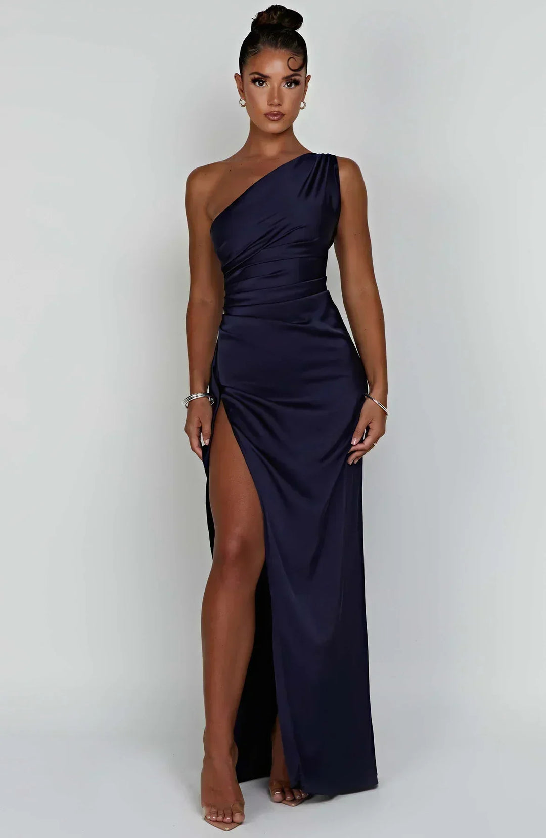 Vestito lungo donna asimmetrico con spacco elegante