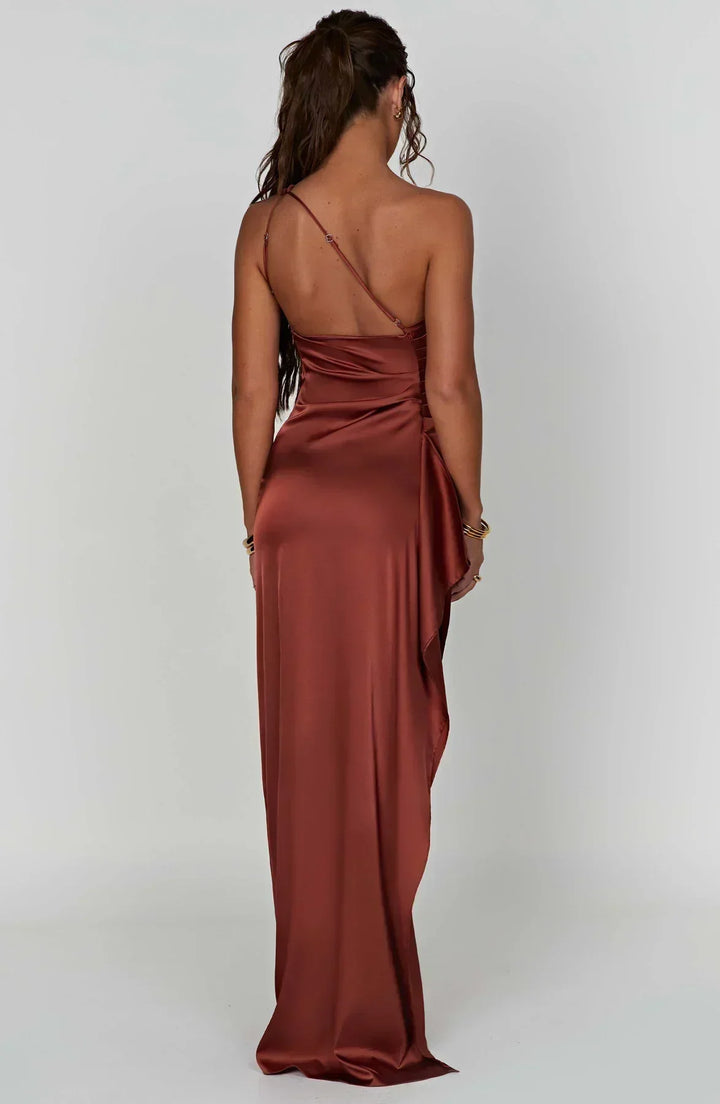 Vestito lungo donna asimmetrico con spacco elegante