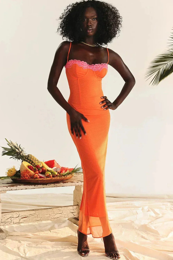 Vestito lungo donna con bretelle regolabili e motivi floreali