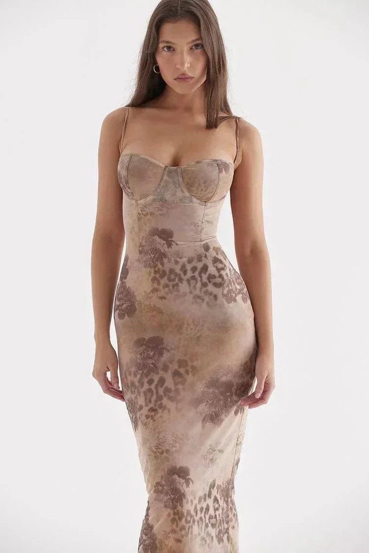 Vestito lungo donna con bretelle regolabili e motivi floreali