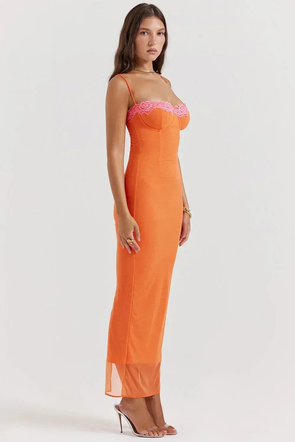 Vestito lungo donna con bretelle regolabili e motivi floreali