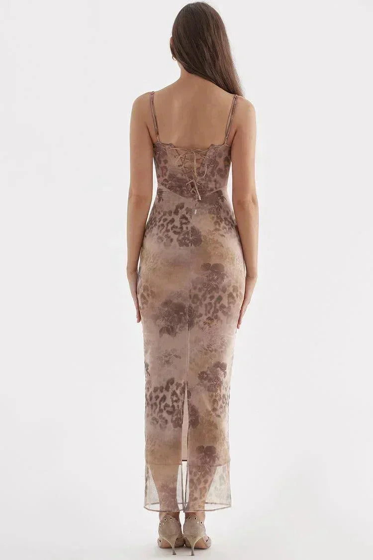 Vestito lungo donna con bretelle regolabili e motivi floreali