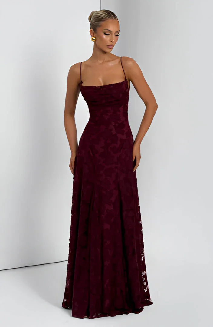 Vestito lungo da donna con spalline sottili e motivi floreali