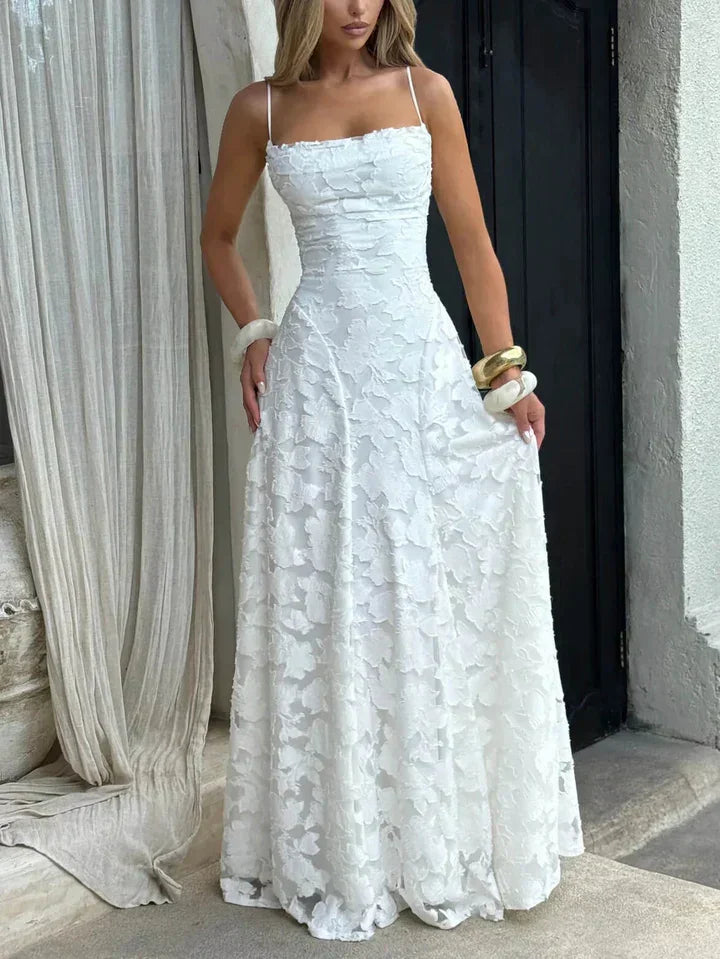 Vestito lungo donna con spalline sottili e motivo floreale