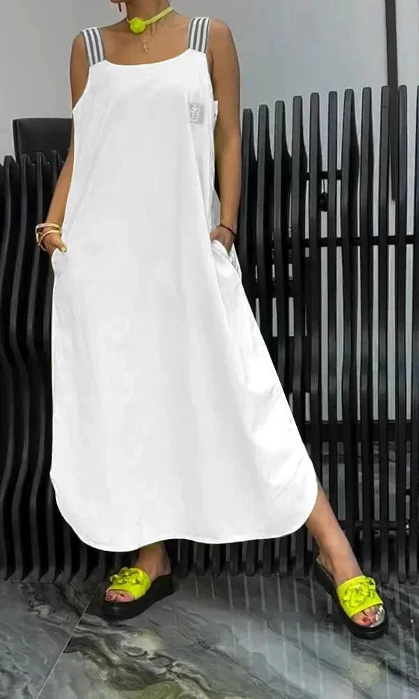 Vestito lungo donna con bretelle larghe e tasche