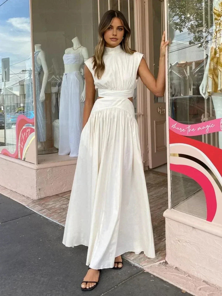 Vestito lungo donna con cut-out e collo alto