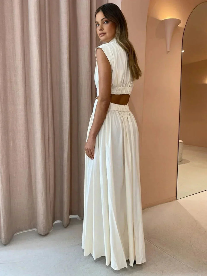 Vestito lungo donna con cut-out e collo alto