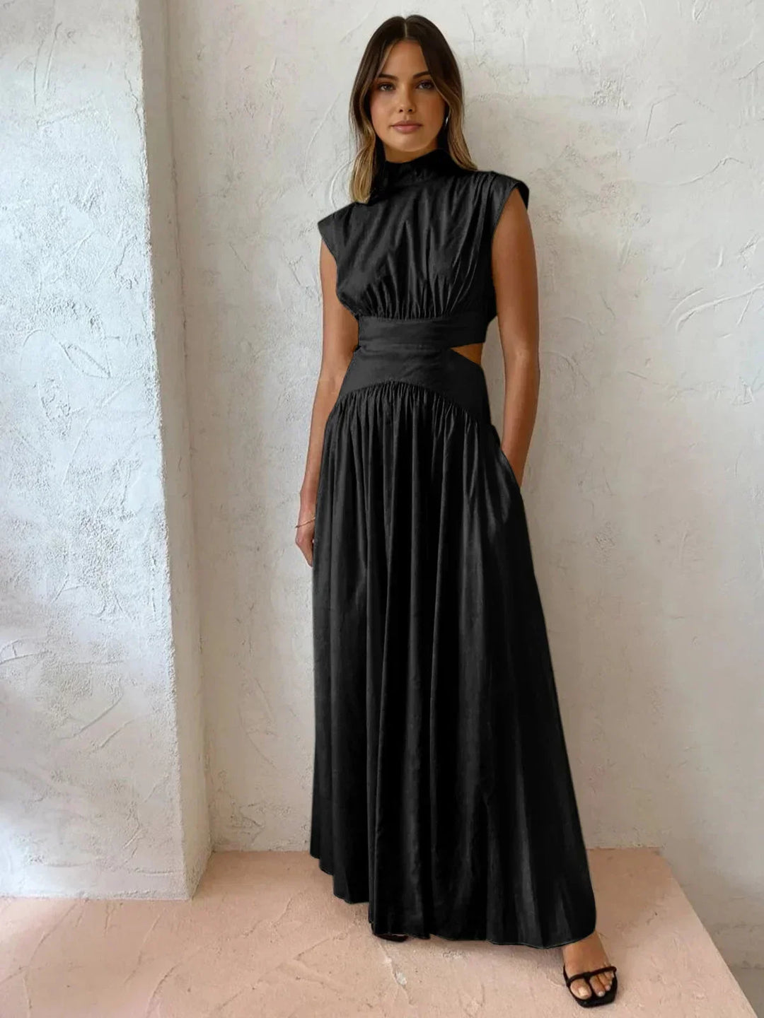 Vestito lungo donna con cut-out e collo alto