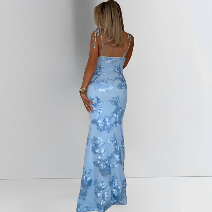 Vestito lungo donna con motivi floreali e spalline sottili