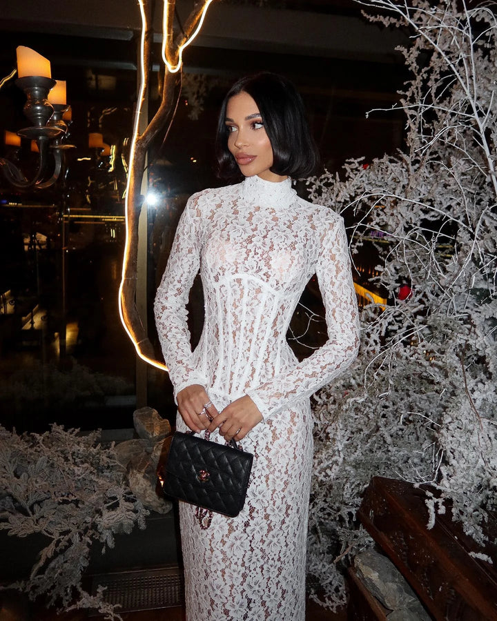Vestito lungo donna bianco in pizzo