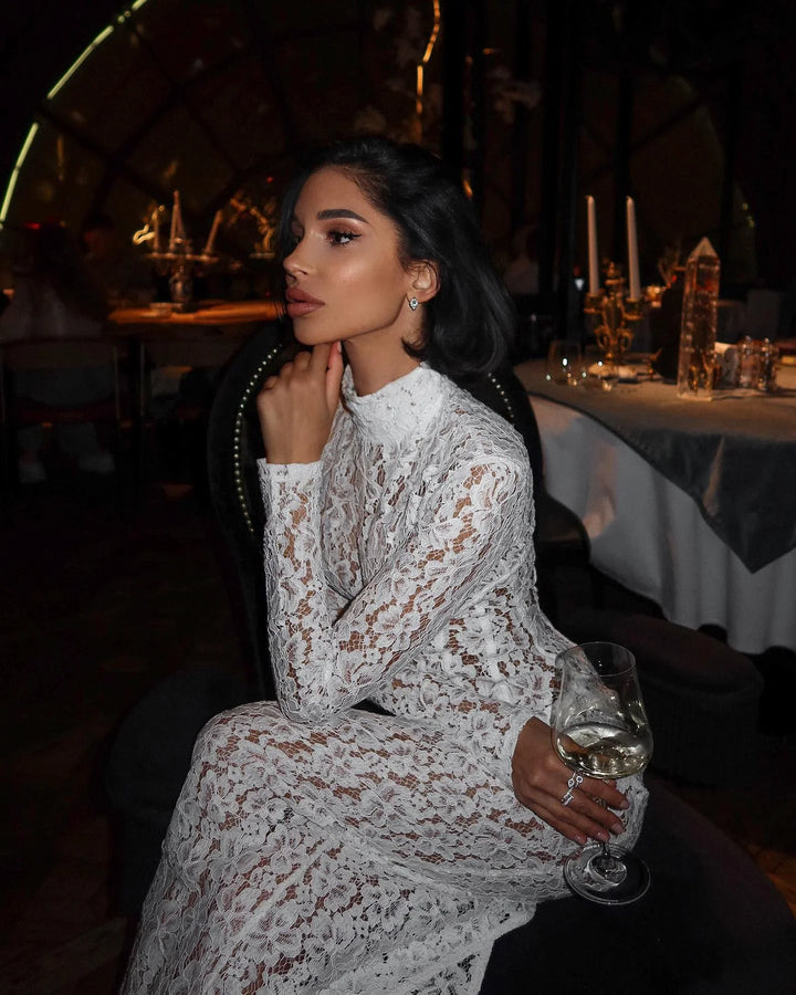 Vestito lungo donna bianco in pizzo