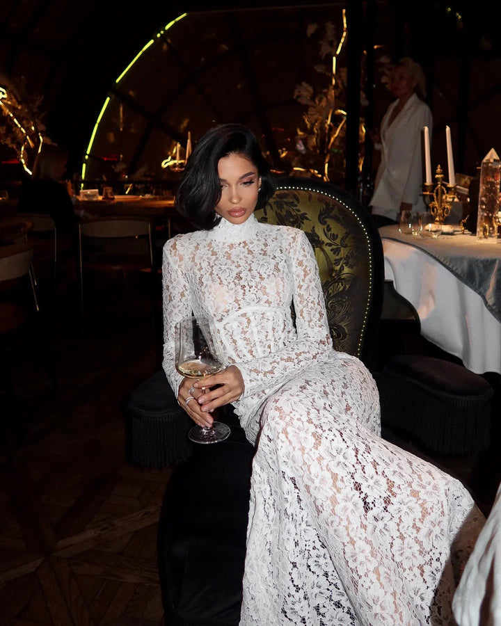 Vestito lungo donna bianco in pizzo
