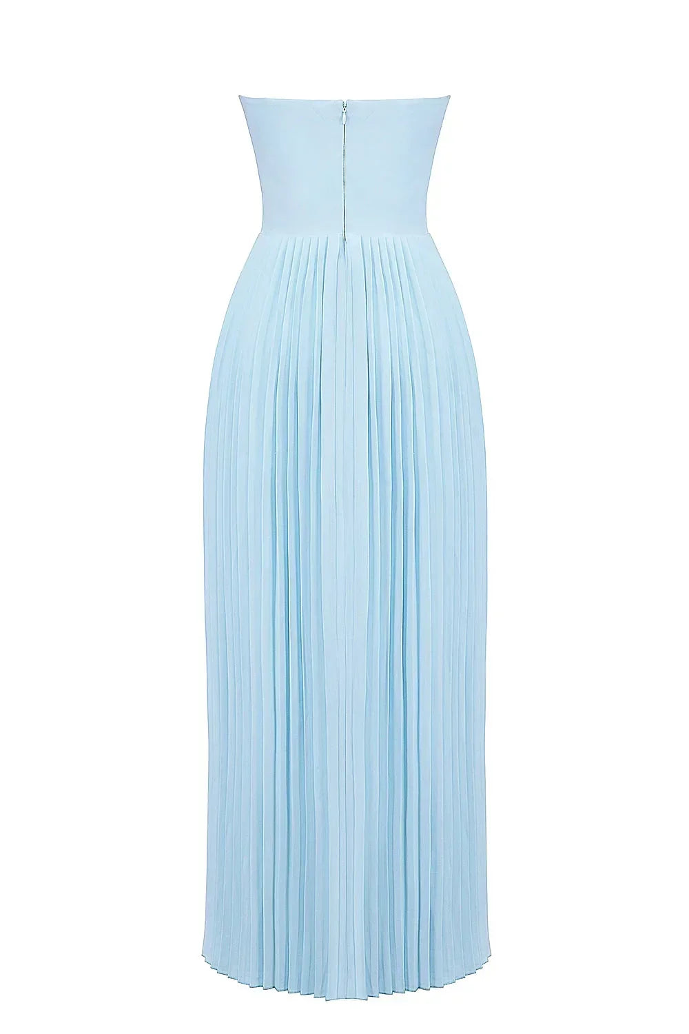 Vestito lungo donna azzurro plissettato a bustier
