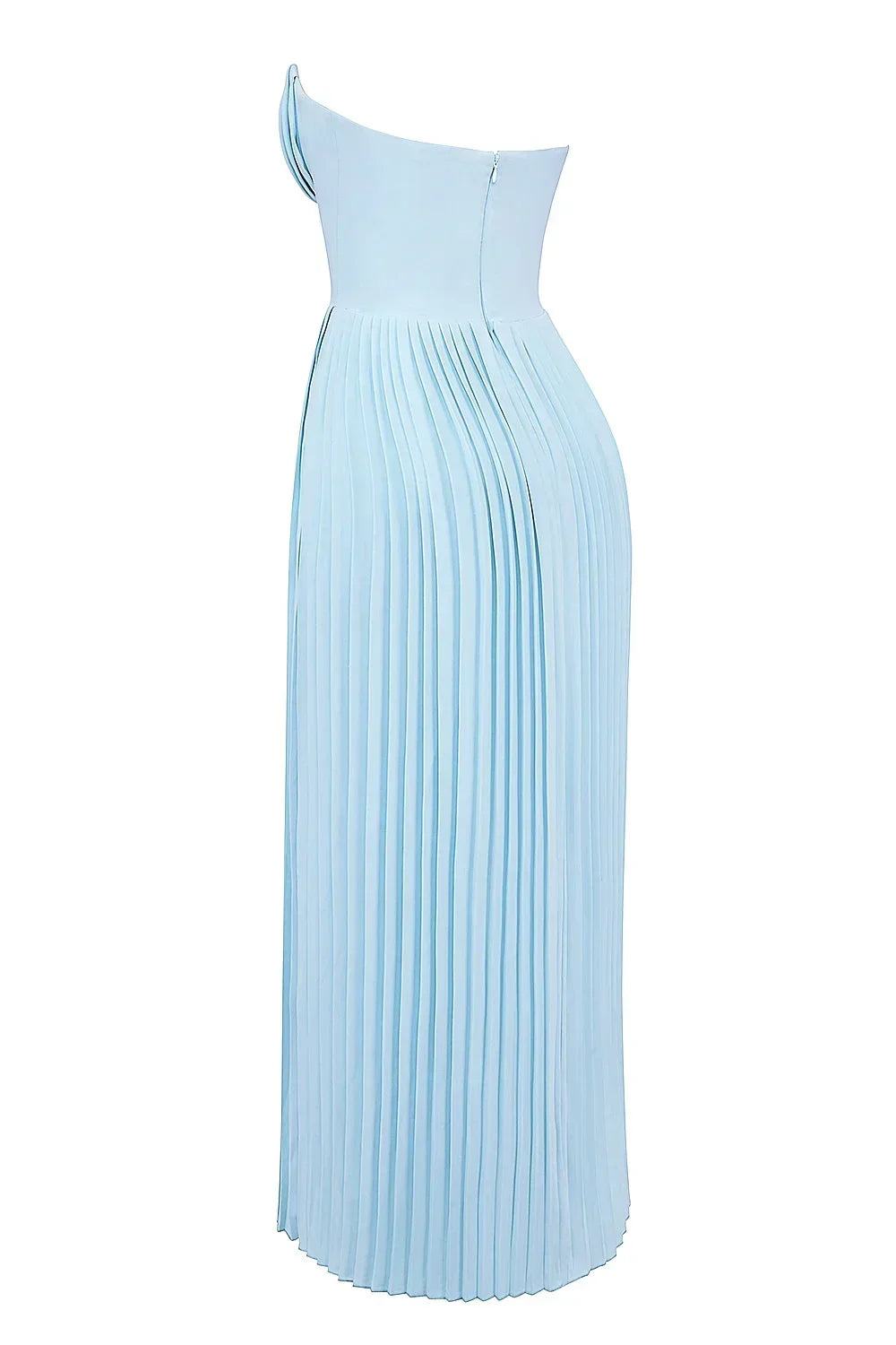 Vestito lungo donna azzurro plissettato a bustier