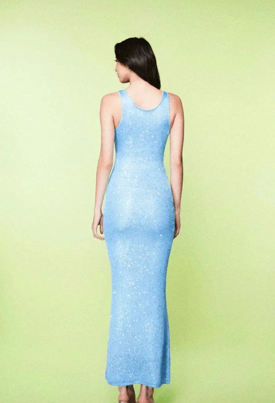 Vestito lungo donna blu ghiaccio senza maniche aderente