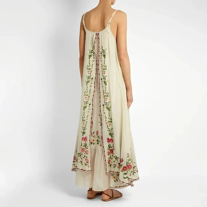 Vestito lungo donna con spalline sottili e motivi floreali