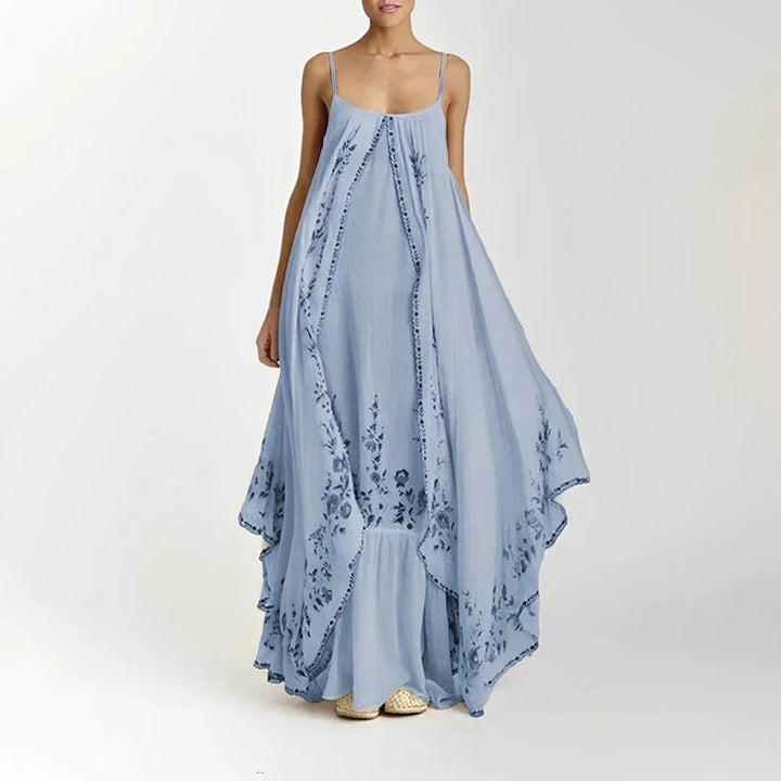 Vestito lungo donna con spalline sottili e motivi floreali