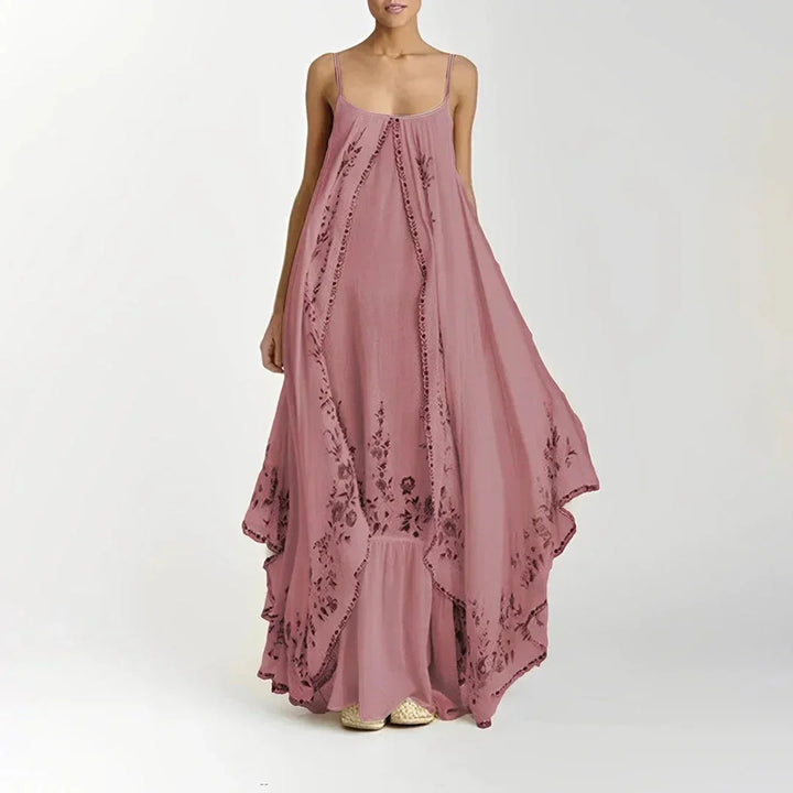 Vestito lungo donna con spalline sottili e motivi floreali