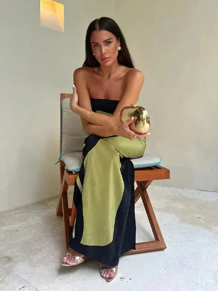 Vestito lungo donna bustier con motivi astratti fluidi