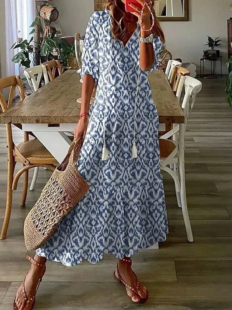 Vestito lungo donna con scollo a V a motivi floreali