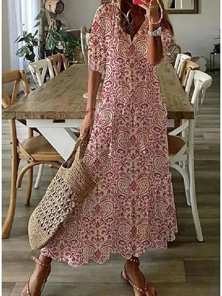 Vestito lungo donna con scollo a V a motivi floreali
