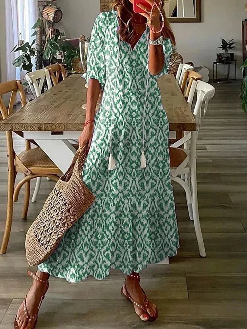 Vestito lungo donna con scollo a V a motivi floreali
