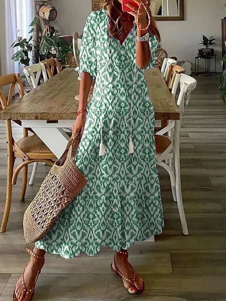 Vestito lungo donna con scollo a V a motivi floreali