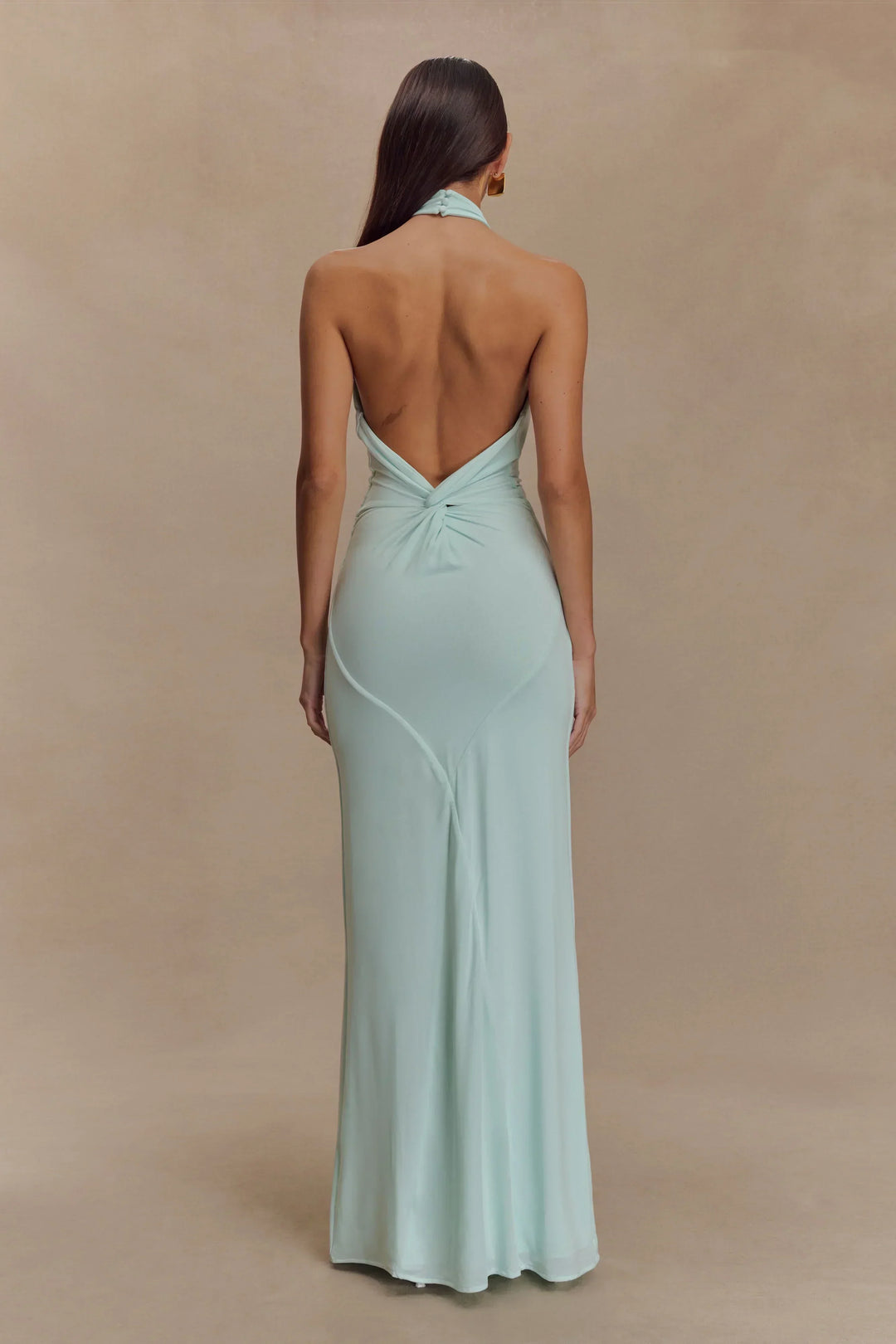 Vestito lungo donna schiena nuda color menta delicata