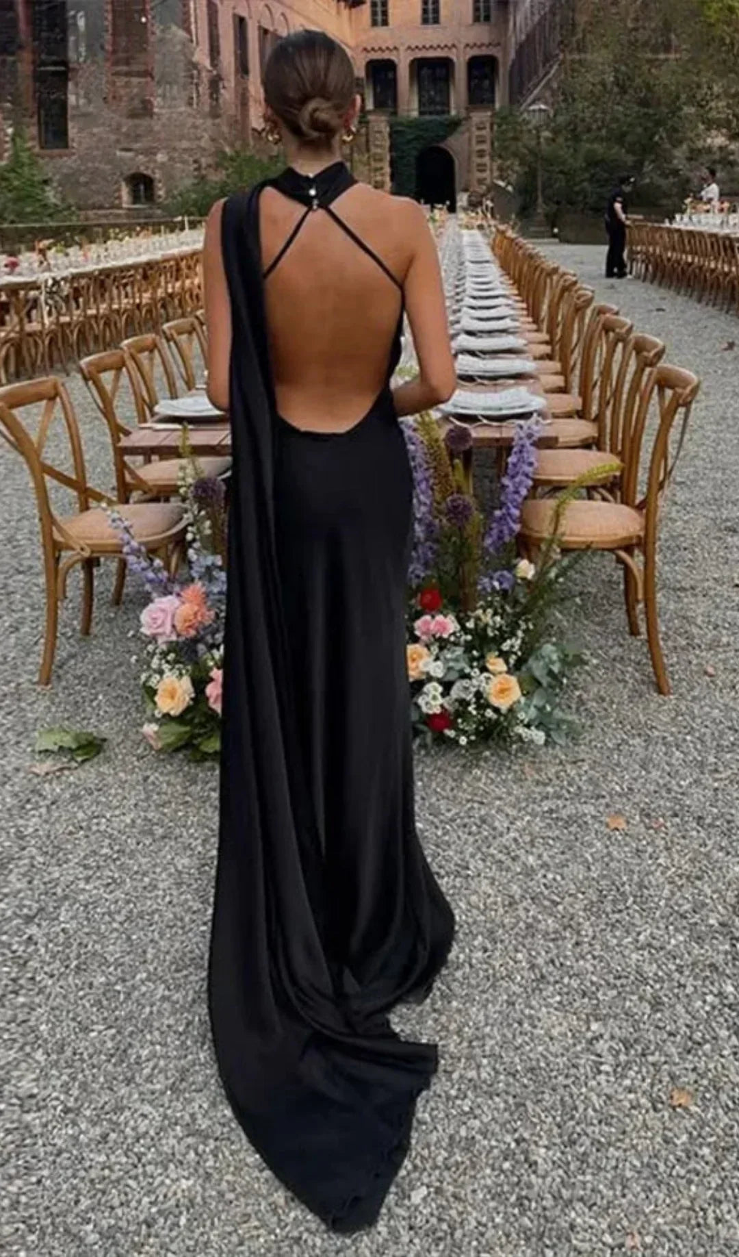 Vestito lungo donna drappeggiato con spallina unica