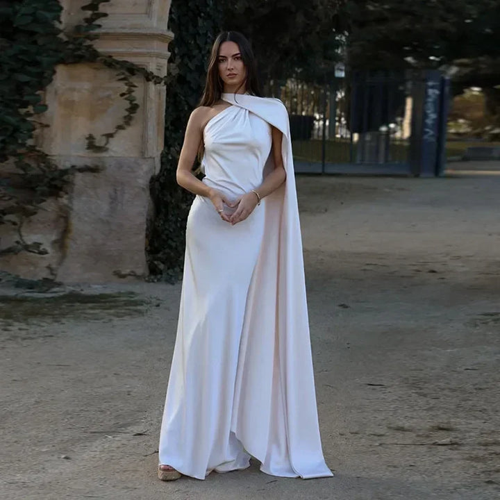 Vestito lungo donna drappeggiato con spallina unica