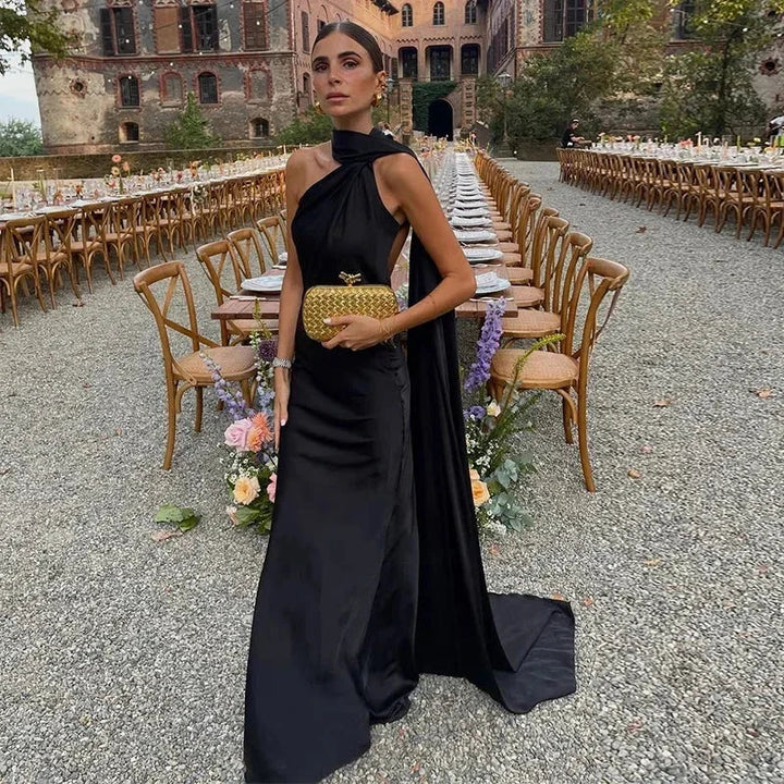 Vestito lungo donna drappeggiato con spallina unica